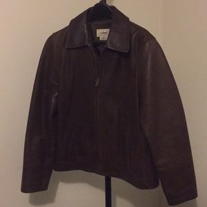 LL Bean Distressed Brown Leather Jacket Size S Reg